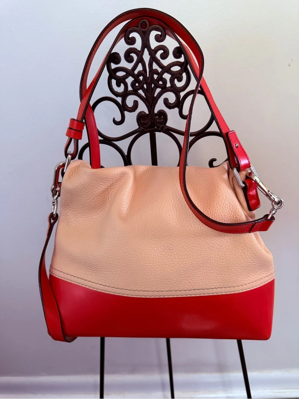 Lodis Peach and Red Leather Shoulder Bag